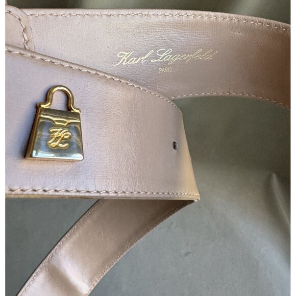 Karl Lagerfeld Vintage Beige Leather Gold Hardware Bags Decor - Picture 9 of 12
